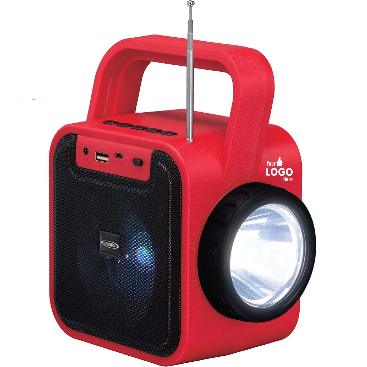Jensen Audio Portable Bluetooth Rechargeable Speaker with USB Charging, FM, Flashlight