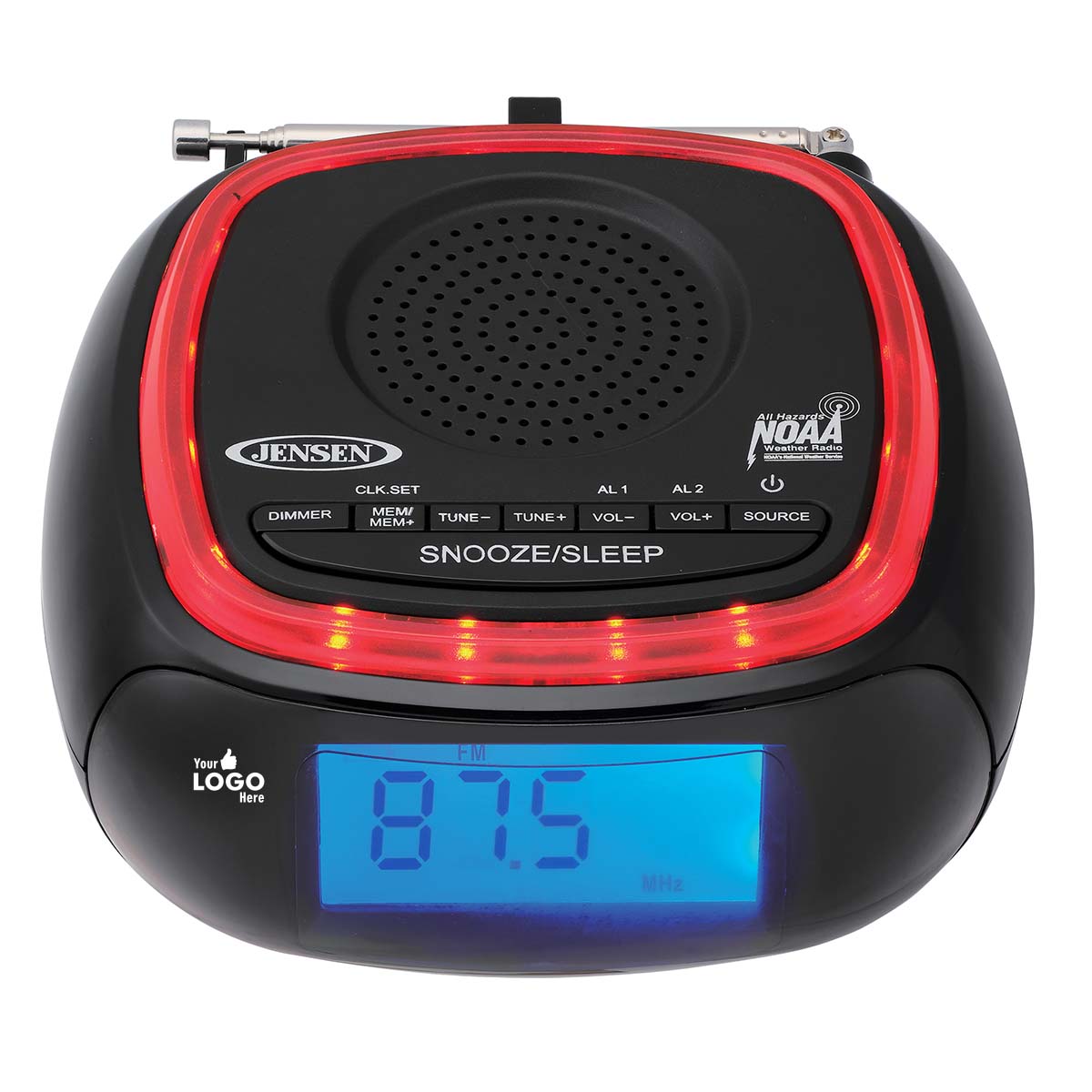 Jensen Audio Digital AM/FM Weather Band Alarm Clock Radio with NOAA Weather Alert and LED Alert Indicator Ring