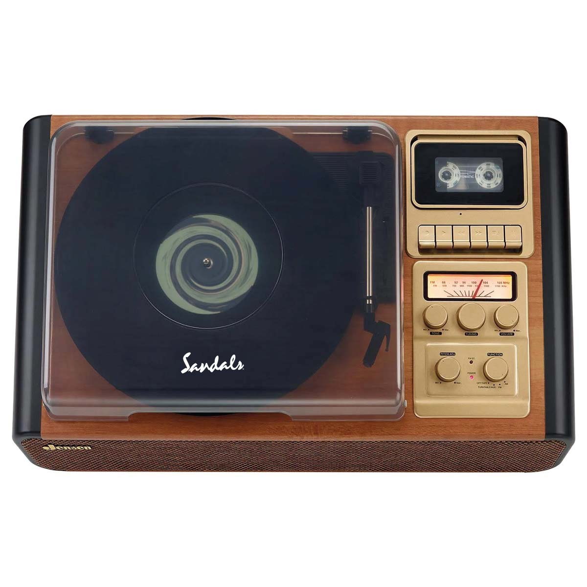Jensen Audio 3 Speed Stereo Turntable with Pitch Control, Cassette Player/Recorder and AM/FM Radio