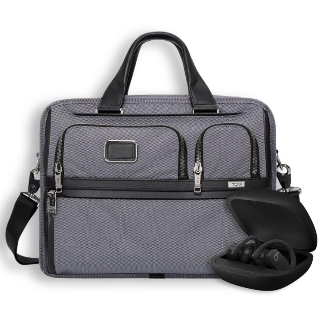 Work and Play Essentials Set: Tumi Organizer Brief + Powerbeats Pro