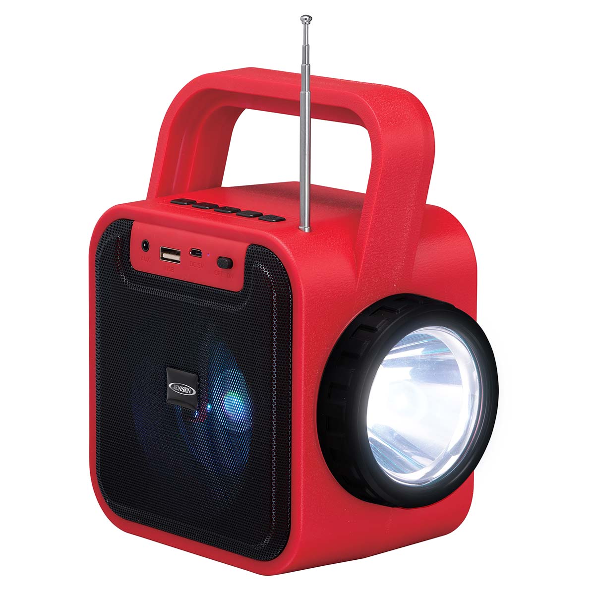 Jensen Audio Portable Bluetooth Rechargeable Speaker with USB Charging, FM, Flashlight