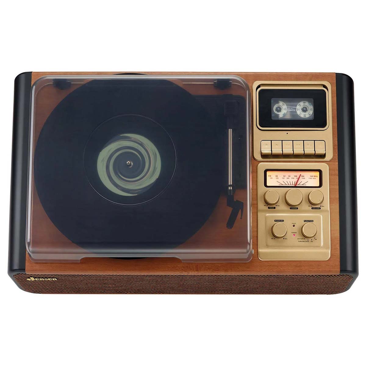 Jensen Audio 3 Speed Stereo Turntable with Pitch Control, Cassette Player/Recorder and AM/FM Radio