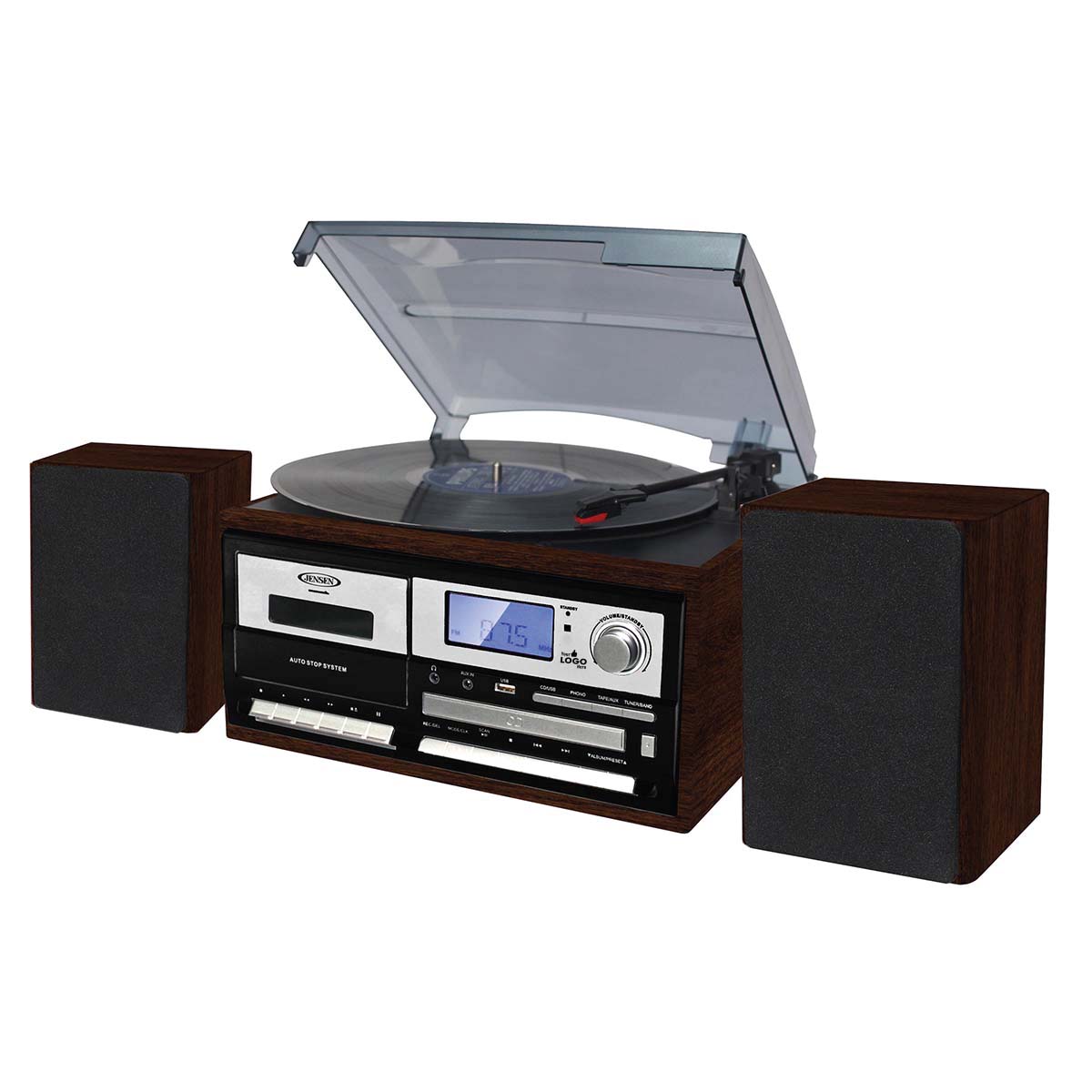 
                  
                    Jensen Audio 3-Speed Stereo Turntable MP3 CD System with Cassette and Radio
                  
                